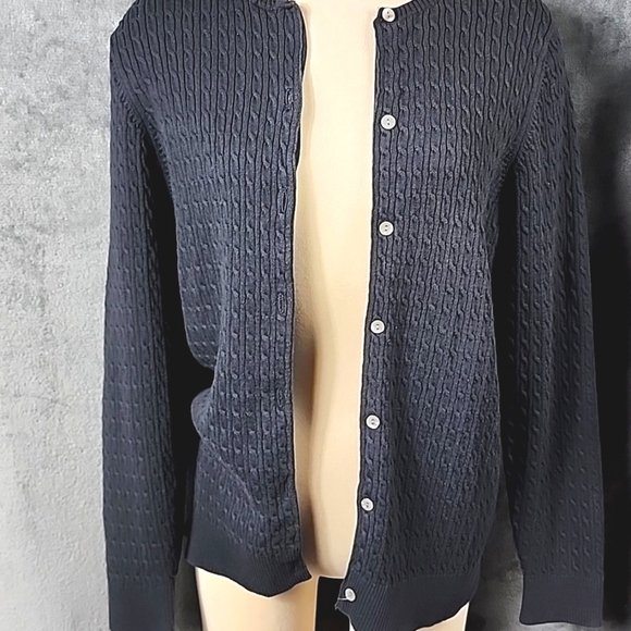 Lands' End Sweaters - Lands' End Black Bottoned Up Sweater Cardigan 100% Cotton Size L